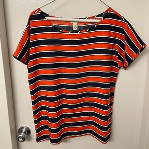 J Crew Orange and Navy Silk Striped Shirt